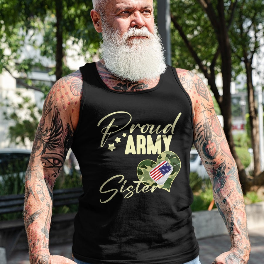 Gift for Dad Shirt, Funny Dad Unisex T-Shirt/Hoodie/Sweatshirt HLT00 – Proud Army SISTER Camouflage Dog Tag USA American Flag T-Shirt