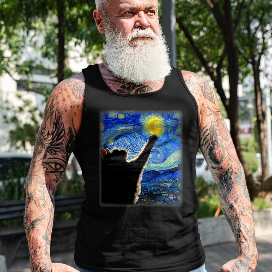 Best Thanksgiving Family Shirt , Funny Thanksgiving UnisexT-Shirt/Hoodie/Sweatshirt HLT00 - Starry Night Cat, Van Gogh Cat, Cat Lover, Cat Mom, Cat Dad T-Shirt, Black