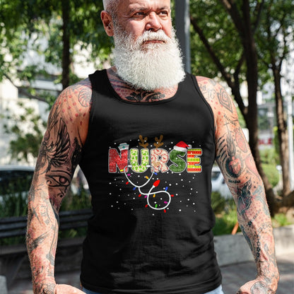 Funny Nurse Shirt, Nurse Unisex T-Shirt/Hoodie/Sweatshirt HLT00 - Stethoscope Santa Hat Reindeer Xmas Christmas Nurse T-Shirt