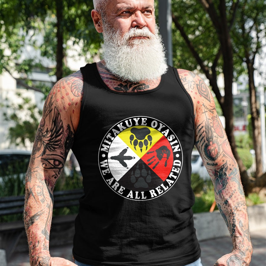 Native American T-Shirts, Vintage Native American Unisex T-Shirt/Hoodie/Sweatshirt HLT00 - Native American Medicine Wheel Mitakuye Oyasin