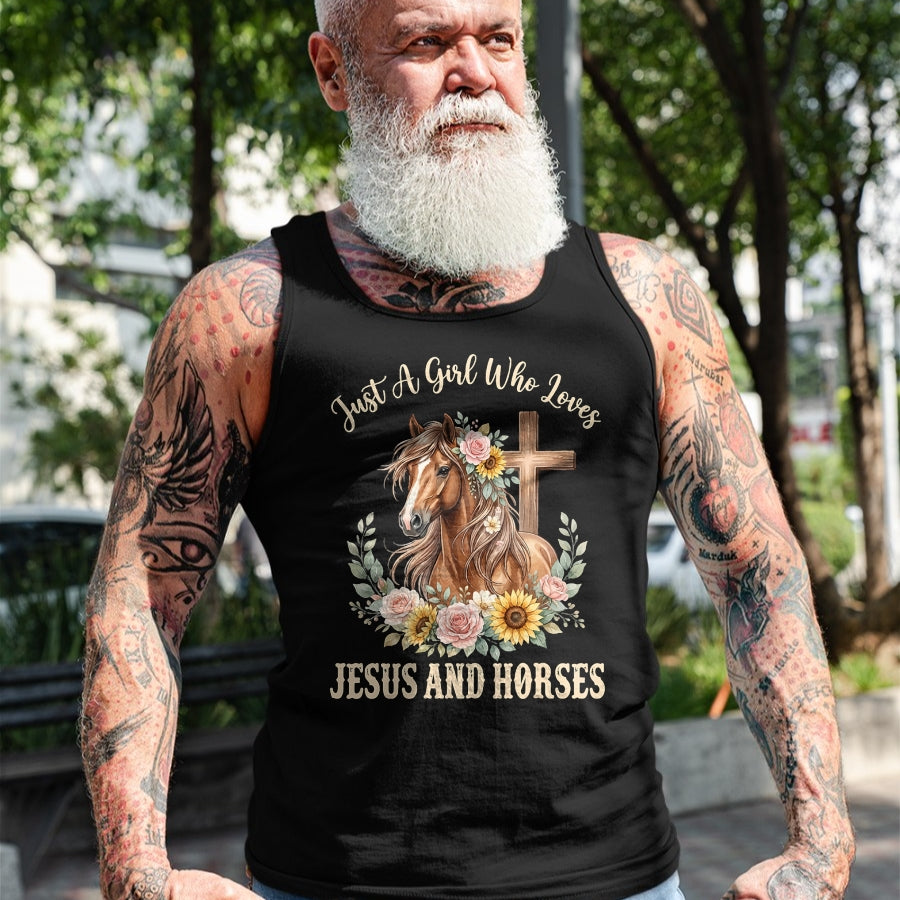 Best Horse Lover Shirt , Funny Horse UnisexT-Shirt/Hoodie/Sweatshirt HLT00 - Just A Girl Who Loves Jesus and Horses T-Shirt