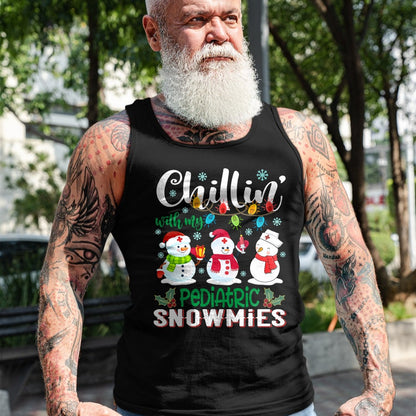 Funny Nurse Shirt, Nurse Unisex T-Shirt/Hoodie/Sweatshirt HLT00 - Chillin With My Pediatric Snowmies Nurse Light Christmas T-Shirt
