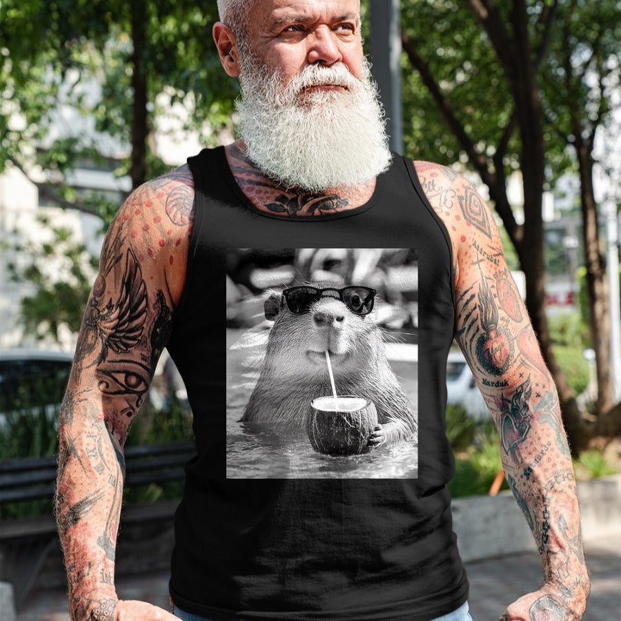 Cute Capybara Shirt, Funny Capybara Unisex T-Shirt/Hoodie/Sweatshirt HLT00 - Capybara Selfie with Sunglasses and Coconut Drink T-Shirt