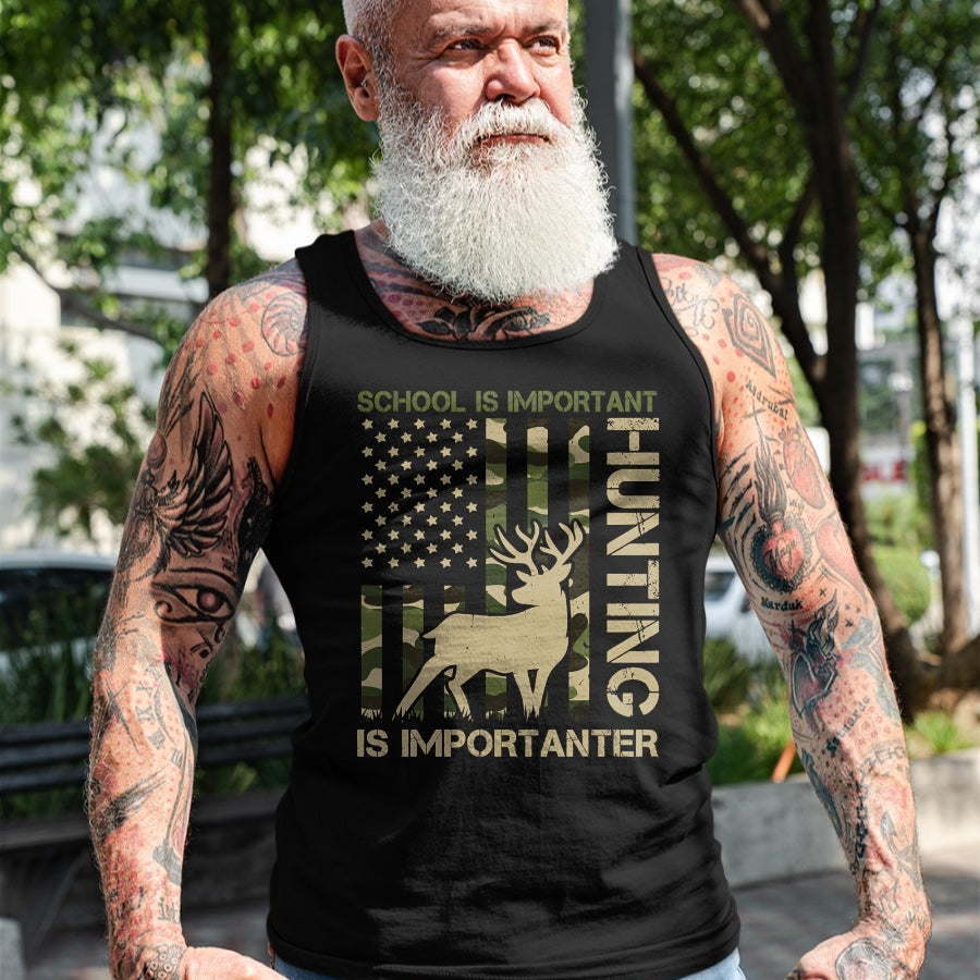 Funny Hunting Shirt, Gift For Hunting Lover Unisex T-Shirt/Hoodie/Sweatshirt HLT00 - School is important but HUNTING is Importanter Deer Hunting T-Shirt (1)