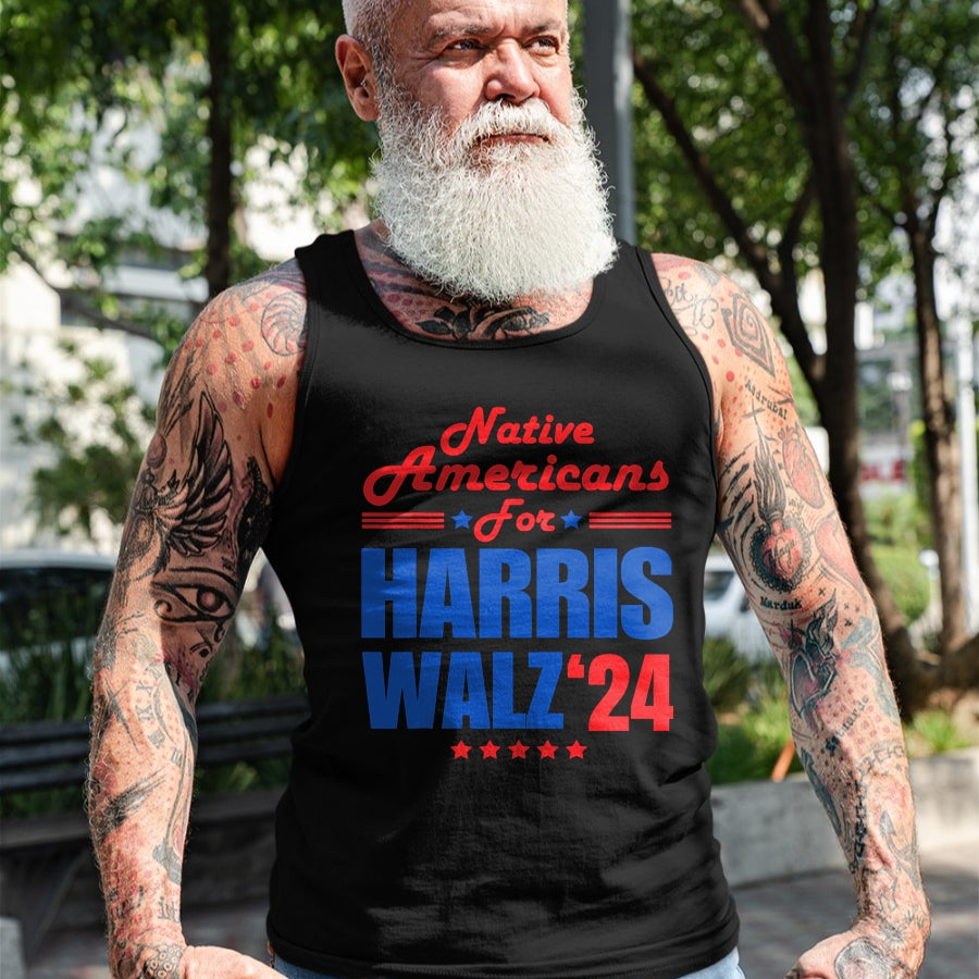 Native American T-Shirts, Vintage Native American Unisex T-Shirt/Hoodie/Sweatshirt HLT00 - Native Americans for Harris Walz Kamala for President