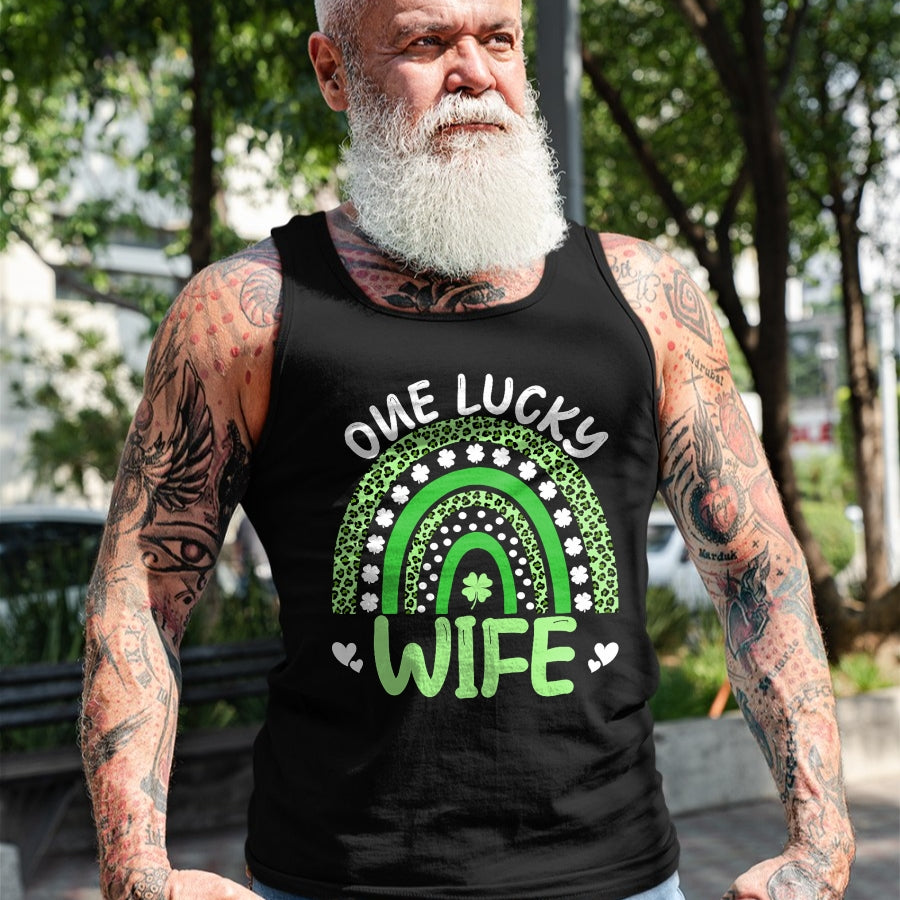 Best Wife Shirt, Wife and Husband Unisex T-Shirt/Hoodie/Sweatshirt HLT00 - Gift for wife T shirt, lucky wife   One Lucky Wife Leopard Rainbow Clover St Patricks Day T-Shirt