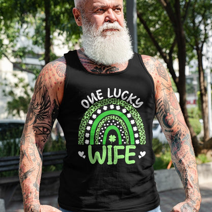 Best Wife Shirt, Wife and Husband Unisex T-Shirt/Hoodie/Sweatshirt HLT00 - Gift for wife T shirt, lucky wife   One Lucky Wife Leopard Rainbow Clover St Patricks Day T-Shirt