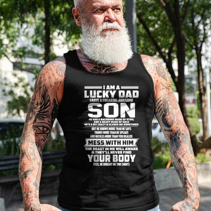Gift for Dad Shirt, Funny Dad Unisex T-Shirt/Hoodie/Sweatshirt HLT00 – I am a lucky dad i have a freaking awesome son T-Shirt