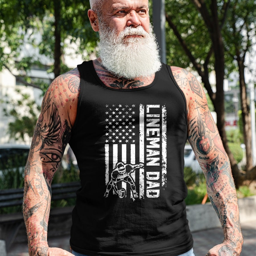 Gift for Dad Shirt, Funny Dad Unisex T-Shirt/Hoodie/Sweatshirt HLT00 – Football Line Dad Of A Football Lineman Father US Flag T-Shirt