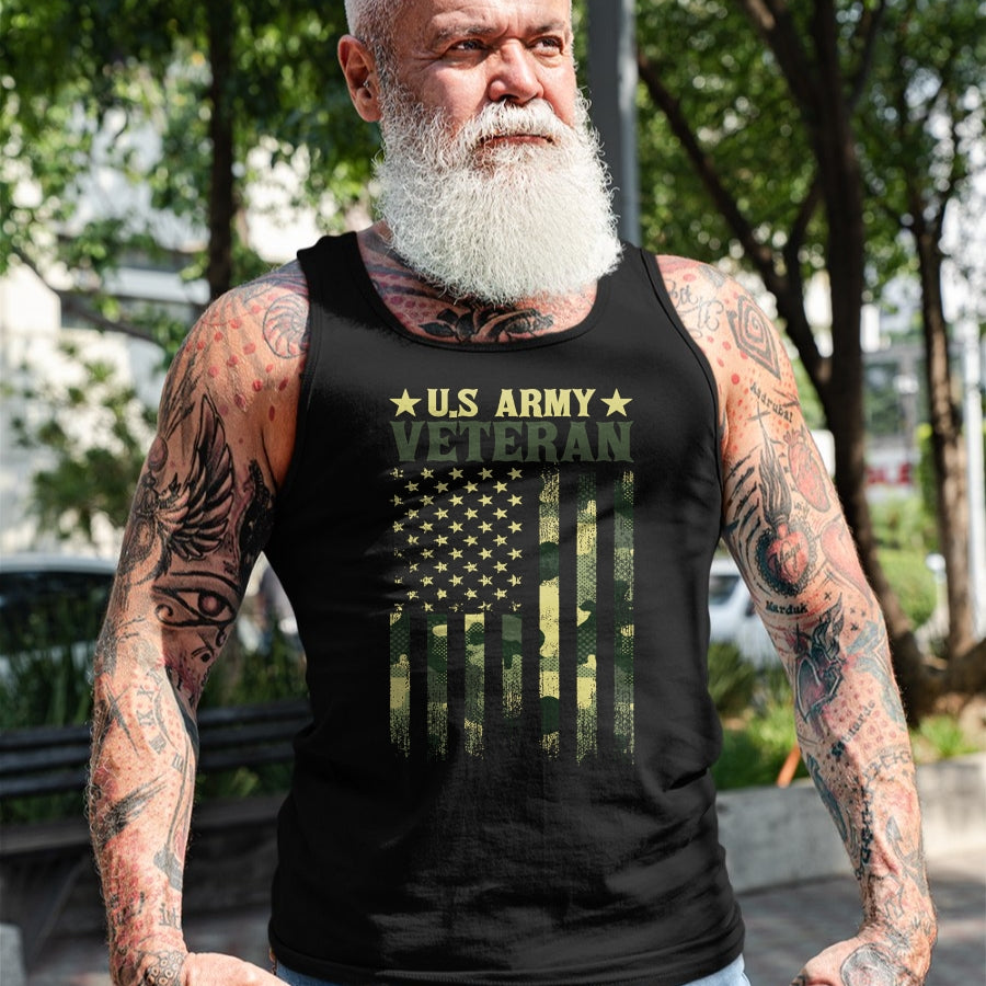 Proud Veteran Shirt, Funny Veteran UnisexT-Shirt/Hoodie/Sweatshirt HLT00 - US Army Veteran Patriotic Military Camouflage American Flag Long Sleeve T-Shirt