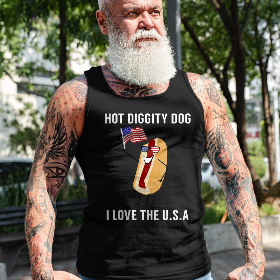 Dog Love Shirt, Dog Lover Gift T-Shirt/Hoodie/Sweatshirt HLT00 - Hot Diggity Dog I Love USA - Funny Fourth of July T-Shirt (1)