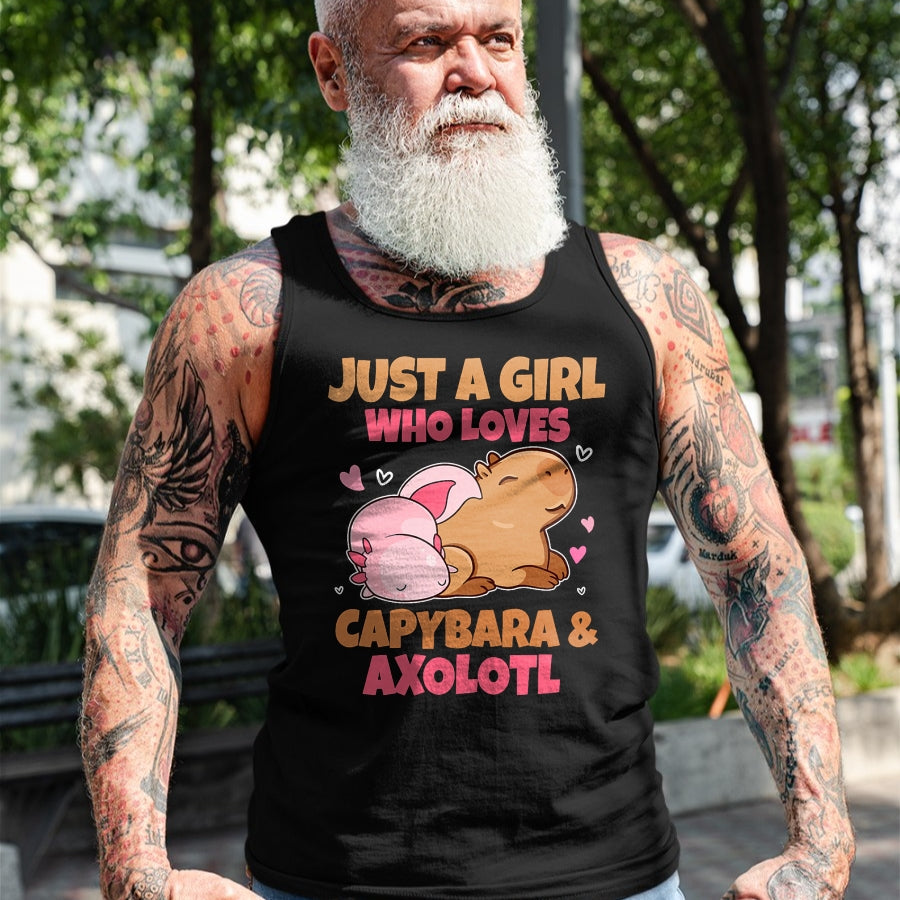 Cute Capybara Shirt, Funny Capybara Unisex T-Shirt/Hoodie/Sweatshirt HLT00 - Just A Girl Loves Capybara And Axolotl Salamander Lover T-Shirt