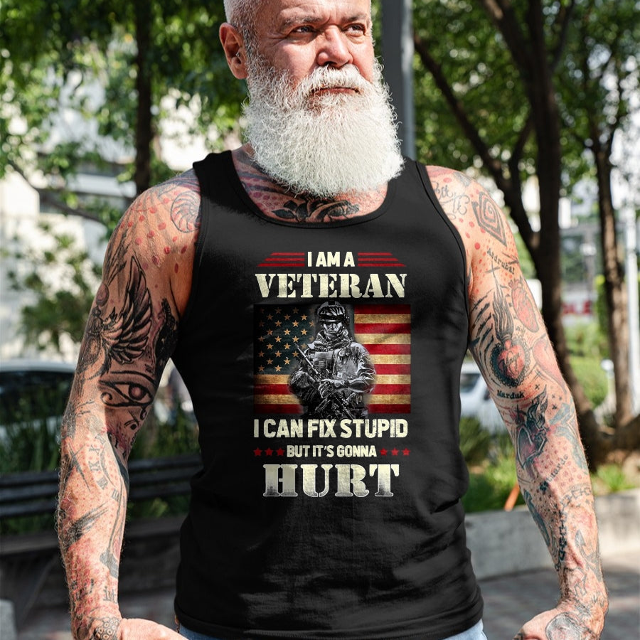 Proud Veteran Shirt, Funny Veteran UnisexT-Shirt/Hoodie/Sweatshirt HLT00 - Distressed I Am A Veteran I Can Fix Stupid - Veterans Day T-Shirt, Men, Black, 3X-Large