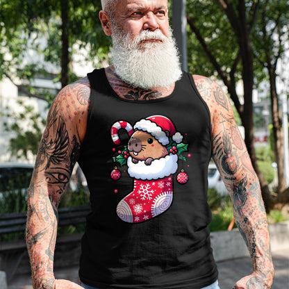 Cute Capybara Shirt, Funny Capybara Unisex T-Shirt/Hoodie/Sweatshirt HLT00 - Cute Capybara Wearing Santa Hat in Christmas Stocking Pajama T-Shirt