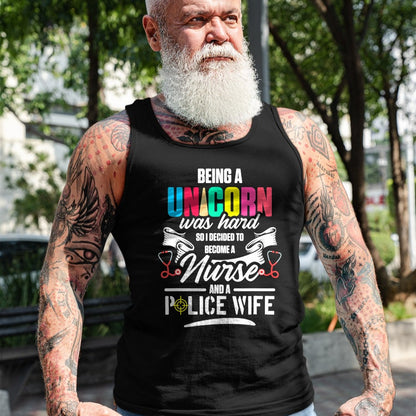 Funny Nurse Shirt, Nurse Unisex T-Shirt/Hoodie/Sweatshirt HLT00 - Police Wife Nurse Life Hard Unicorn Thin Blue Line RN Mom T-Shirt