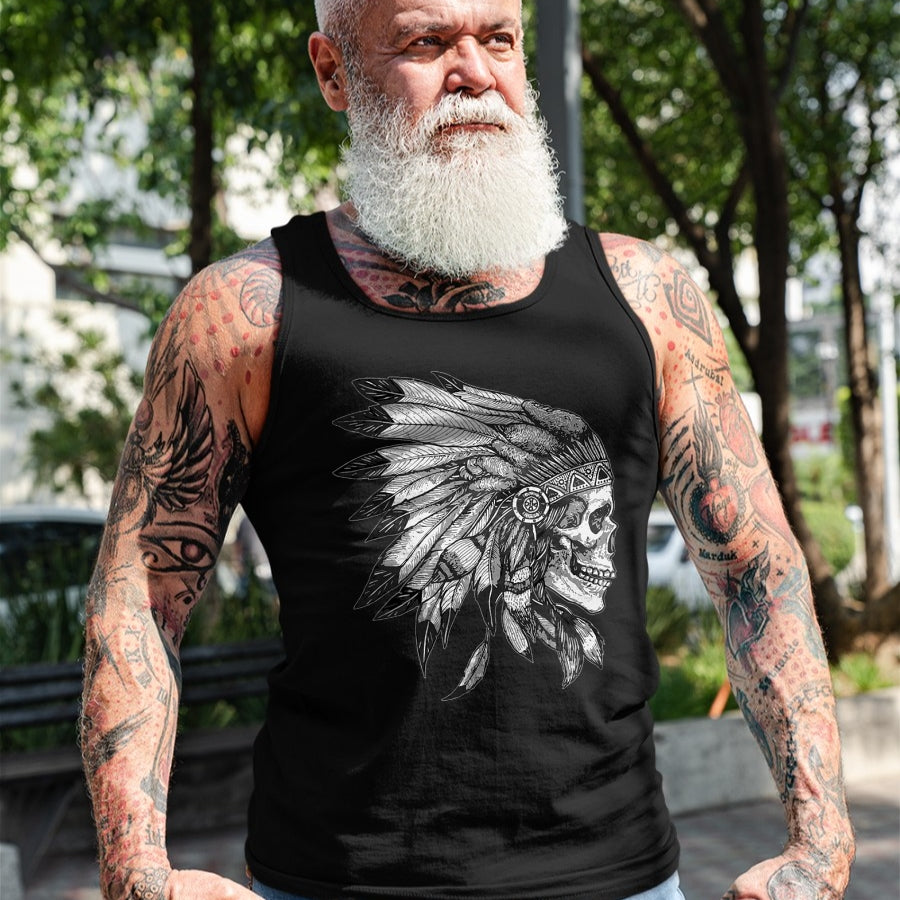 Native American T-Shirts, Vintage Native American Unisex T-Shirt/Hoodie/Sweatshirt HLT00 - American Motorcycle Skull Native Indian Eagle Chief Vintage