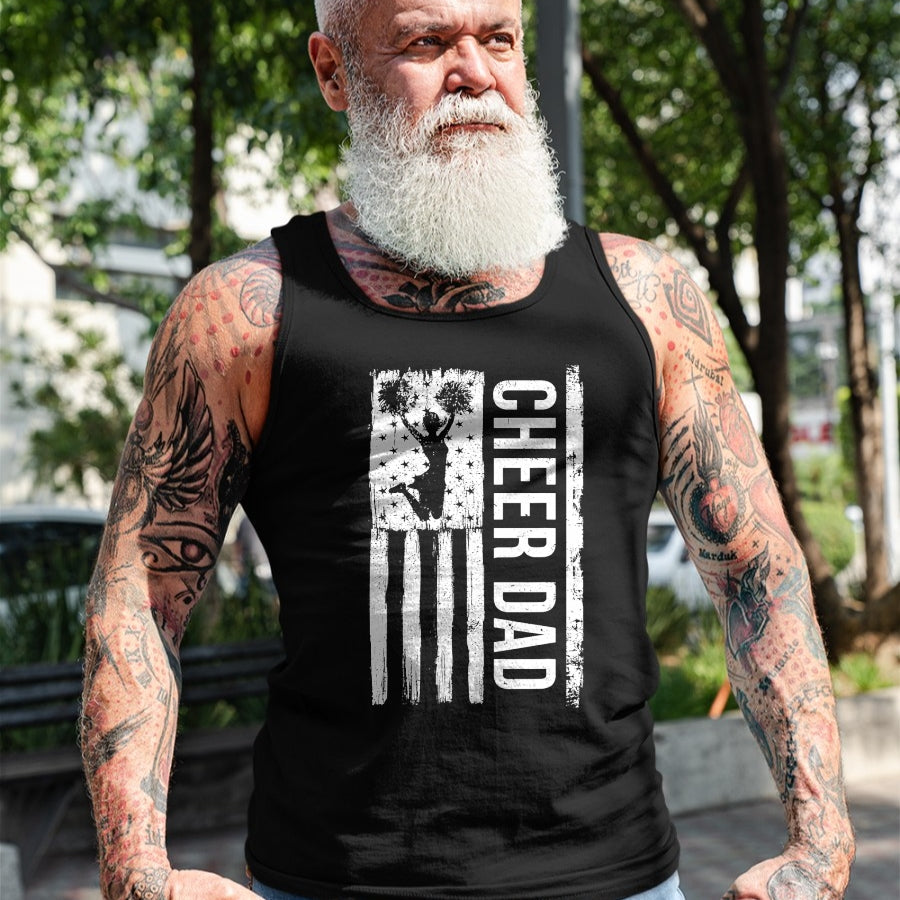 Gift for Dad Shirt, Funny Dad Unisex T-Shirt/Hoodie/Sweatshirt HLT00 – Cheer Dad Cheerleading American Flag Fathers Day Cheerleader T-Shirt