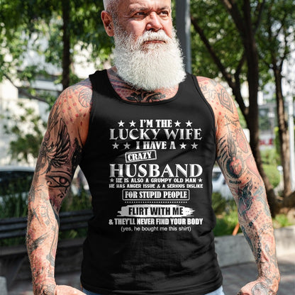 Best Wife Shirt, Wife and Husband Unisex T-Shirt/Hoodie/Sweatshirt HLT00 - Gift for wife T shirt, lucky wife   I'm The Lucky Wife I Have A Crazy Husband T-Shirt (1)