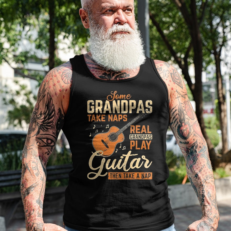 Guitar Lover Shirt, Funny Guitar UnisexT-Shirt/Hoodie/Sweatshirt HLT00 - Real Grandpas Play Guitar Then Take Nap Funny Guitarist T-Shirt, Men, Black, 3X-Large