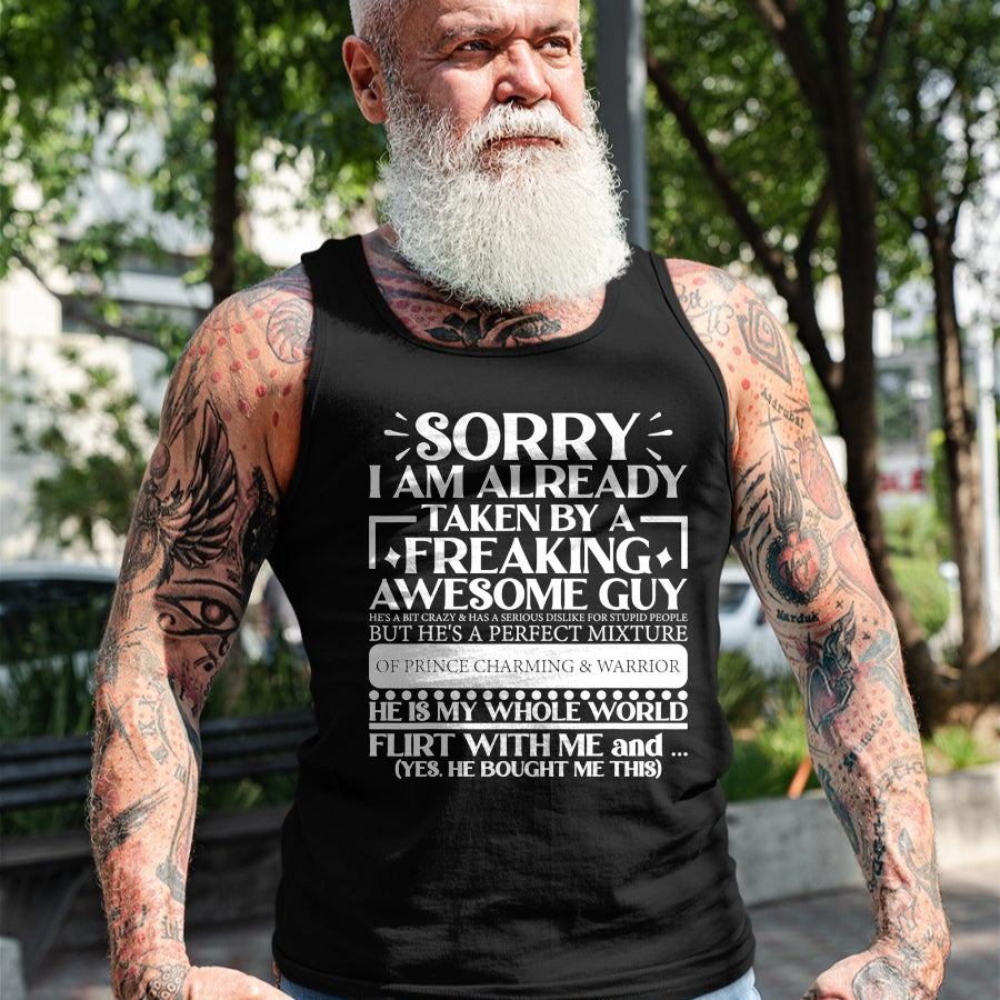 Best Wife Shirt, Wife and Husband Unisex T-Shirt/Hoodie/Sweatshirt HLT00 - Sorry I Am Already Taken By A Guy Husband T-Shirt (1)