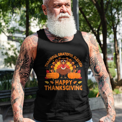 Best Thanksgiving Family Shirt , Funny Thanksgiving UnisexT-Shirt/Hoodie/Sweatshirt HLT00 - Thankful Grateful Blessed Turkey, Happy Thanksgiving T-Shirt, Men, Black, 3X-Large