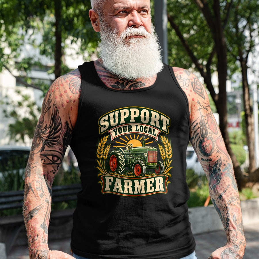 Best Farmer Life Shirt, Funny Farmer UnisexT-Shirt/Hoodie/Sweatshirt HLT00 - Support Your Local Farmer Vintage Tractor Wheat Sunrise Farm T-Shirt
