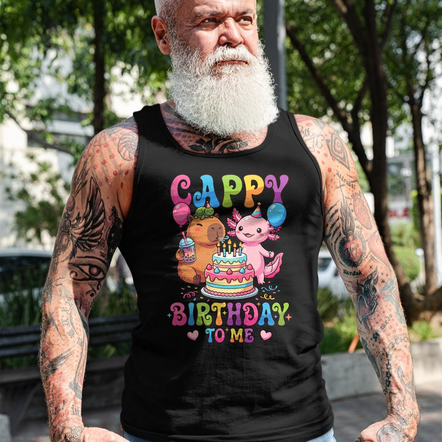 Cute Capybara Shirt, Funny Capybara Unisex T-Shirt/Hoodie/Sweatshirt HLT00 - Cute Happy Birthday to Me Capybara Axolotl Turtle Party T-Shirt