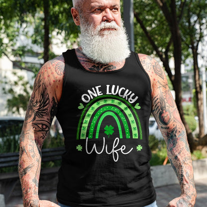 Best Wife Shirt, Wife and Husband Unisex T-Shirt/Hoodie/Sweatshirt HLT00 - Gift for wife T shirt, lucky wife   Womens One Lucky Wife Rainbow Irish St Patricks Day Shamrock Tan (1)