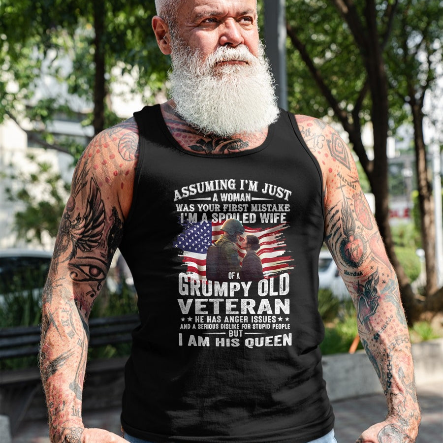 Best Wife Shirt, Wife and Husband Unisex T-Shirt/Hoodie/Sweatshirt HLT00 - Gift for wife T shirt, spoiled wife   Womens I'm A Spoiled Wife Of A Grumpy Old Veteran (On Back) V-