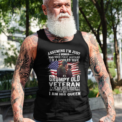 Best Wife Shirt, Wife and Husband Unisex T-Shirt/Hoodie/Sweatshirt HLT00 - Gift for wife T shirt, spoiled wife   Womens I'm A Spoiled Wife Of A Grumpy Old Veteran (On Back) V-