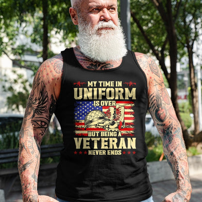 Proud Veteran Shirt, Funny Veteran UnisexT-Shirt/Hoodie/Sweatshirt HLT00 - My Time in Uniform is Over But Being A Veteran Never Ends T-Shirt