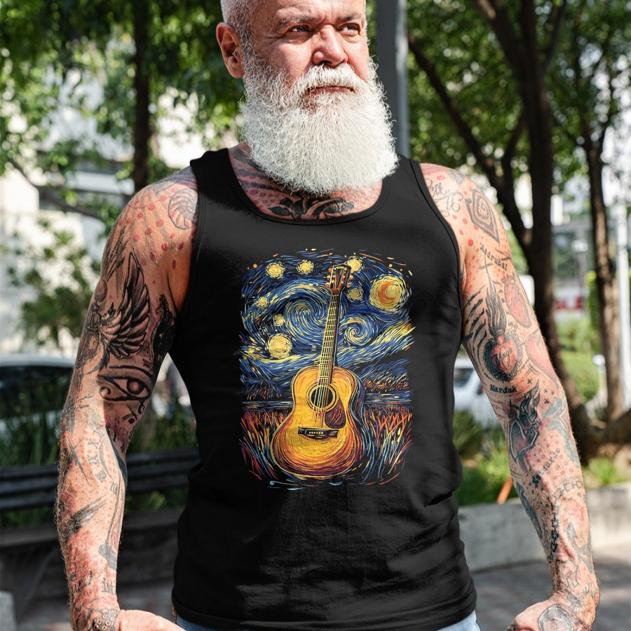 Guitar Lover Shirt, Funny Guitar UnisexT-Shirt/Hoodie/Sweatshirt HLT00 - Starry Night Inspired Acoustic Guitar T-Shirt