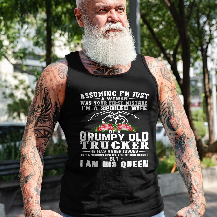 Best Wife Shirt, Wife and Husband Unisex T-Shirt/Hoodie/Sweatshirt HLT00 - Gift for wife T shirt, spoiled wife   I'm A Spoiled Wife Of A Grumpy Old Trucker (on back) T-Shirt (1)