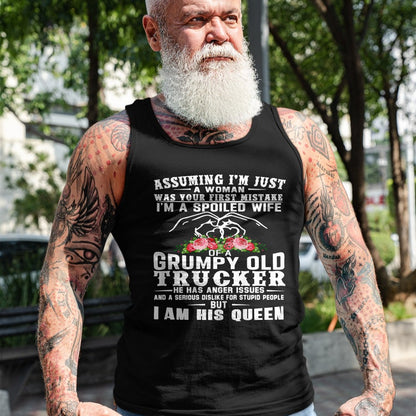 Best Wife Shirt, Wife and Husband Unisex T-Shirt/Hoodie/Sweatshirt HLT00 - Gift for wife T shirt, spoiled wife   I'm A Spoiled Wife Of A Grumpy Old Trucker (on back) T-Shirt (1)