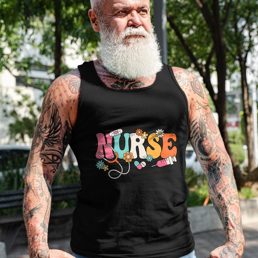 Funny Nurse Shirt, Nurse Unisex T-Shirt/Hoodie/Sweatshirt HLT00 - Cute Retro Groovy Nurse Flower Nursing T-Shirt