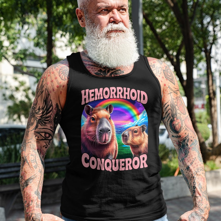 Cute Capybara Shirt, Funny Capybara Unisex T-Shirt/Hoodie/Sweatshirt HLT00 - Hemorrhoids Conqueror Capybara Jokes Funny Hemorrhoid T-Shirt