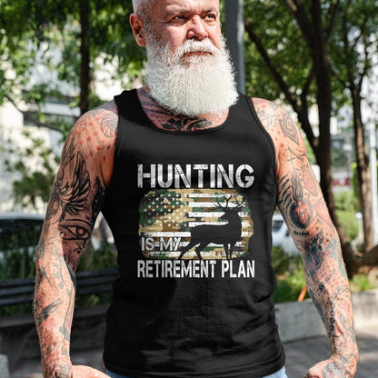 Funny Hunting Shirt, Gift For Hunting Lover Unisex T-Shirt/Hoodie/Sweatshirt HLT00 - Hunting Is My Retirement Plan Deer Camo American USA Flag T-Shirt