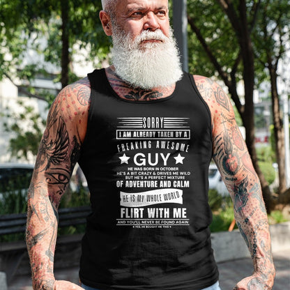 Best Wife Shirt, Wife and Husband Unisex T-Shirt/Hoodie/Sweatshirt HLT00 - Sorry I Am Already Taken By A Freaking Awesome Guy October T-Shirt (3)