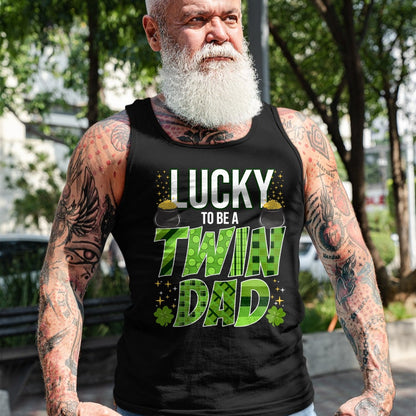 Gift for Dad Shirt, Funny Dad Unisex T-Shirt/Hoodie/Sweatshirt HLT00 – Lucky To Be a Twin Dad St. Patrick_s Day Gender Reveal T-Shirt