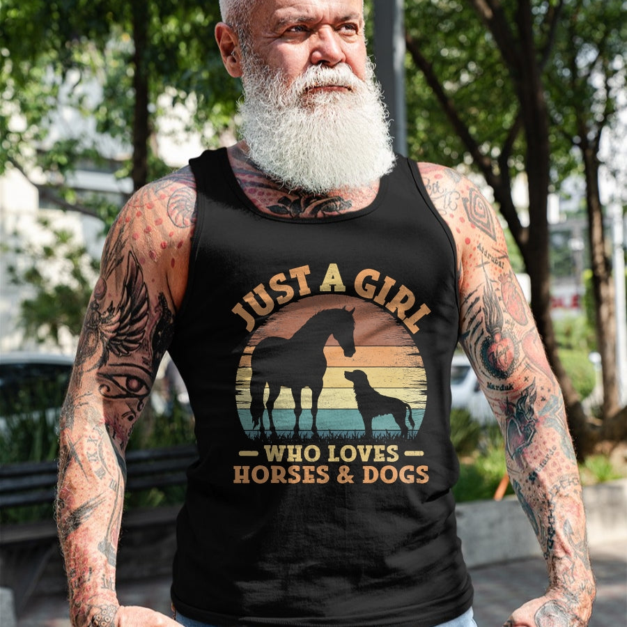 Dog Love Shirt, Dog Lover Gift T-Shirt/Hoodie/Sweatshirt HLT00 - Just A Girl Who Loves Horses and Dogs Women Girls T-Shirt