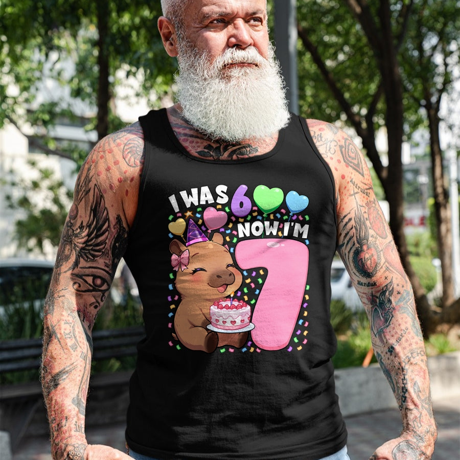 Cute Capybara Shirt, Funny Capybara Unisex T-Shirt/Hoodie/Sweatshirt HLT00 - I was 6 Now I_m 7 Shirt  Kawaii 7th Capybara 67 Birthday T-Shirt