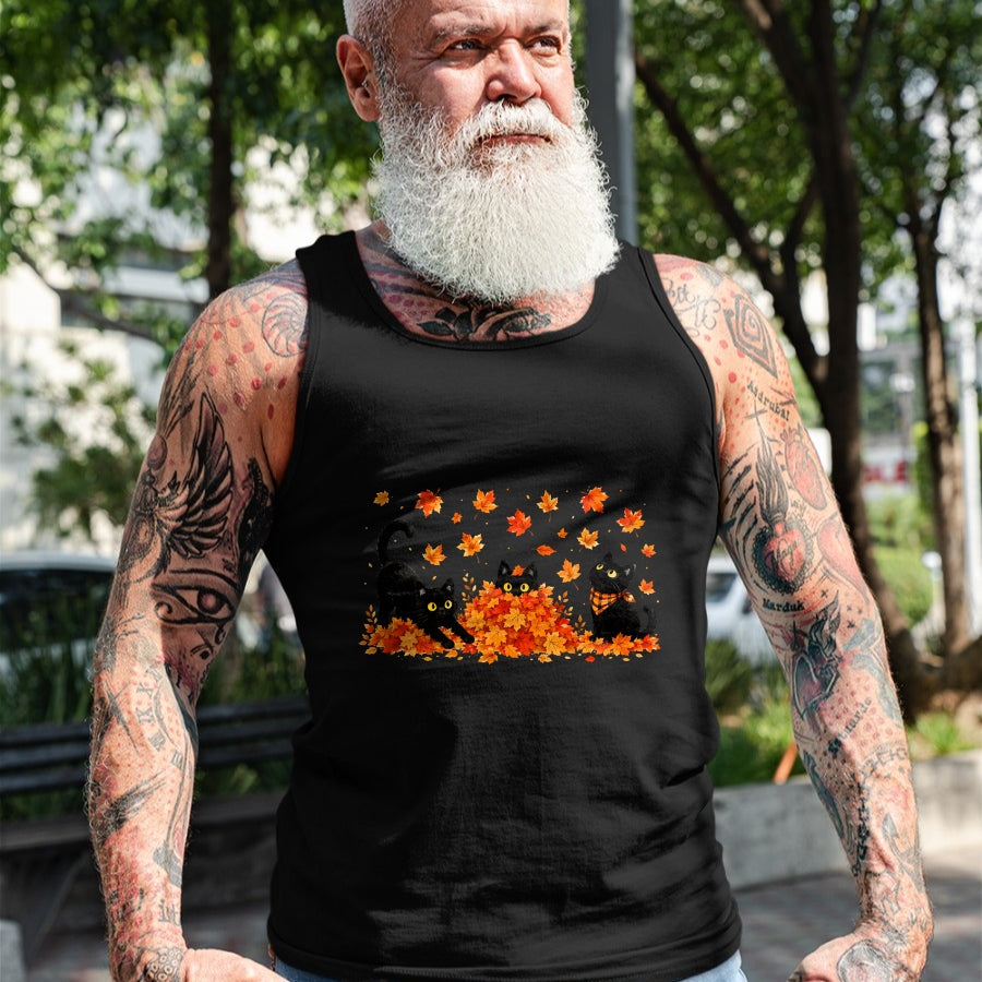 Best Thanksgiving Family Shirt , Funny Thanksgiving UnisexT-Shirt/Hoodie/Sweatshirt HLT00 - Cute Black Cats Playing in Fall Leaves Thanksgiving Autumn T-Shirt