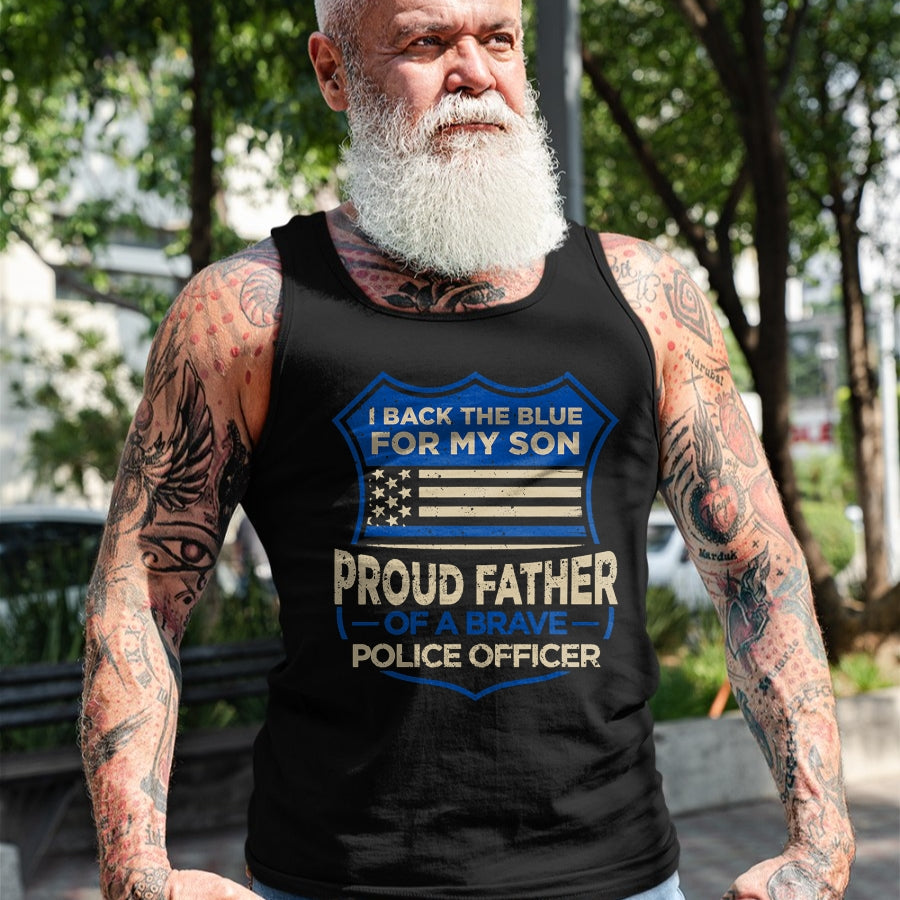 Gift for Dad Shirt, Funny Dad Unisex T-Shirt/Hoodie/Sweatshirt HLT00 – Police Officer I Back The Blue For My Son Proud Father T-Shirt