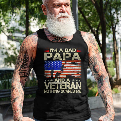 Proud Veteran Shirt, Funny Veteran UnisexT-Shirt/Hoodie/Sweatshirt HLT00 - I_m A Dad Papa and Veteran Funny Retro Dad Dad Grandpa T-Shirt
