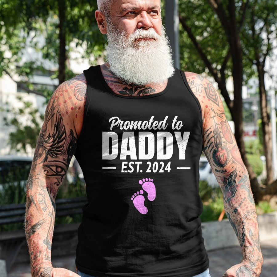 Gift for Dad Shirt, Funny Dad Unisex T-Shirt/Hoodie/Sweatshirt HLT00 – Promoted To Daddy Est 2024 Fathers Day First Time Dad Girl T-Shirt