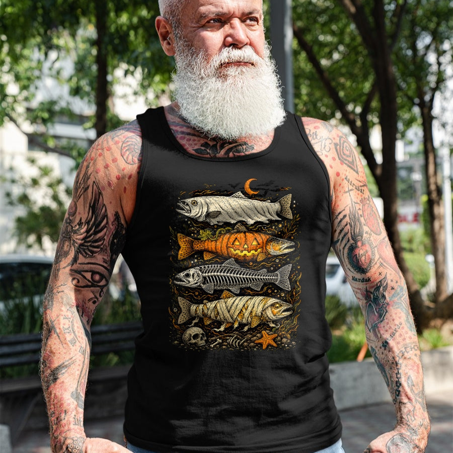 Funny Fishing Shirt, Gift For Fishing Lover Unisex T-Shirt/Hoodie/Sweatshirt HLT00 - Trout Fish Halloween Fishing Fisherman Spooky Season T-Shirt