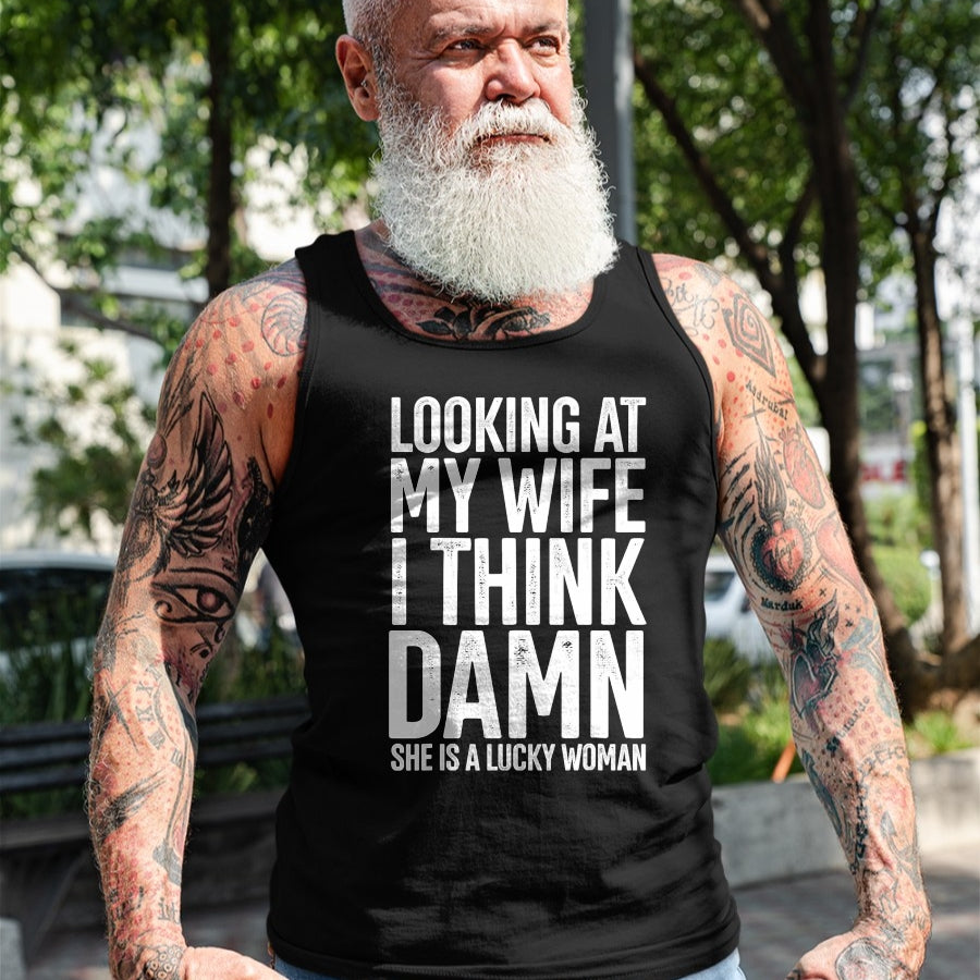 Best Wife Shirt, Wife and Husband Unisex T-Shirt/Hoodie/Sweatshirt HLT00 - Gift for wife T shirt, lucky wife   My Wife Is A Lucky Woman Wife Themed Gift Husbands Gift T-Shirt (1)