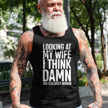 Best Wife Shirt, Wife and Husband Unisex T-Shirt/Hoodie/Sweatshirt HLT00 - Gift for wife T shirt, lucky wife   My Wife Is A Lucky Woman Wife Themed Gift Husbands Gift T-Shirt (1)