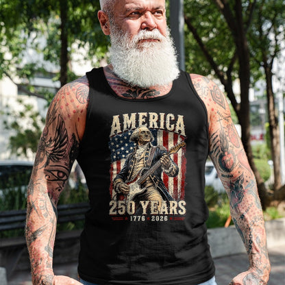 Guitar Lover Shirt, Funny Guitar UnisexT-Shirt/Hoodie/Sweatshirt HLT00 - Vintage George Washington Playing Guitar 250 Years America T-Shirt, Men, Black, 3X-Large