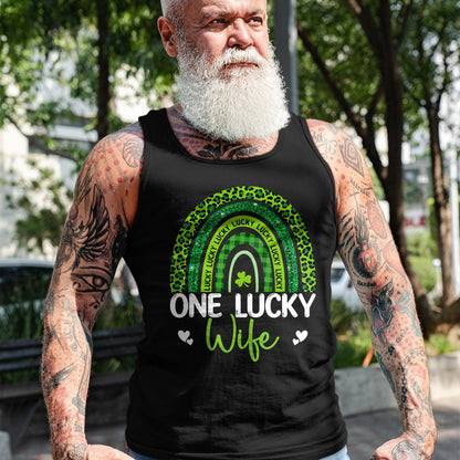 Best Wife Shirt, Wife and Husband Unisex T-Shirt/Hoodie/Sweatshirt HLT00 - Gift for wife T shirt, lucky wife   Womens One Lucky Wife Rainbow Leopard Saint Patrick's Day Tank T